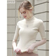 Sweater women's 2019 spring and autumn new half-high neck mid-sleeved sweater women's European and American pullover five-point sleeve slim tight base shirt thin dark purple S
