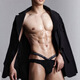 
ORLVS men's thong V-shaped double belt threaded cotton sexy single thong T-trouser low waist U convex bikini small triangle men's black 1 strip M [recommended 45-55kg]