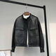 YOUWen 2025 Spring and Autumn New Haining Sheepskin Genuine Leather Jacket Women's Regular Stand Collar Motorcycle Leather Jacket Women's Black XL