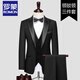 ROMON high-end casual suit men's suit groom wedding dress Korean version slim and handsome business formal suit two-piece suit 3188 black three-piece suit M (80-105)