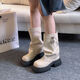 Tiaodega Bottes féminines printemps et automne Nouvelle talon épais à l'orteil rond à capuche Martin Bottes de bottes de pantalon empilées