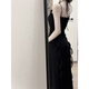 Yanlifen (yanlifen) skirt for women 2025 summer French style black suspender dress with waist slimming seaside beach long skirt black dress (send flowers) M