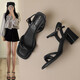 ZHR凉鞋女夏季方头百搭鞋子女粗跟增高一字带女鞋 Y757 黑色 36 