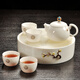 Greek-style mutton-fat jade porcelain Kung Fu tea set for home use Tangyue kiln Dehua white jade porcelain tea set office cover bowl tea cup small tea tray set jade tea table dry infusion tray gift box Horseshoe jade porcelain 7 pieces (gift box)