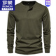 ROMON American retro long-sleeved Henry shirt spring and autumn T-shirt men's heavy cotton Ami khaki casual black loose top dark blue A501 long sleeve L 145-160Jin Jin equals 0.5 kg