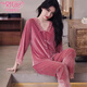 
Modal gold velvet pajamas for women in spring and autumn sexy lace lace long sleeve trousers thin velvet winter home clothing two-piece set -9923 rose red L (100-115Jin [Jin equals 0.5 kg])