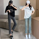 Yi Baiyi maternity pants in spring and summer new style of maternity jeans outside wearing new straight-leg pants casual pants spring and summer nine-point pants retro light blue XL