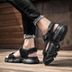 Jeep-Herrenschuhe, neuer Sommer echter Kuhwahnsinns-Sportsandalen, weicher Sohle bequemer und leichter Outdoor-Anti-Rutsch-Strandschuhe 1585 Schwarz (Lederschuhgröße) 39