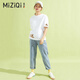 Miziqi short-sleeved T-shirt for women cool 2025 new summer half-sleeved T-shirt loose version pure cotton ins trendy bear lazy style dark blue letter 9905 left chest small rice white S 80-100Jin [Jin equals 0.5 kg]