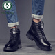 Woodpecker [wirklich weiches Leder] Umgang mit Martin Boots Herren -Jugend im Freien Lederschuhe Herrenherbst und Winter MD101 Schwarze Baumwollschuhe echte Lederboutique Version 39