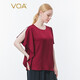 VOA silk heavy dark red round neck asymmetric short sleeve three-dimensional loose leaf elegant loose-leaf BE672 Floating red flowing elixir (H7) M