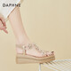 Daphne (DAPHNE) sandals for women's summer high heels summer new single shoes heels thick sole sponge cake student rhinestone fairy style elastic band gold 37 (235mm)