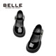 Belle children's shoes, girls' loafers, Mary Jane spring new fashion shoes, British style princess shoes, children's leather shoes, black 35, foot length 21.2-21.6cm
