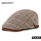 SOMUBAY beret men's classic fashion retro British style forward hat middle-aged and elderly peaked cap elderly grandfather hat plaid coffee color one size fits 56-60CM