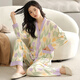 Hong Kong Lianya pajamas women's spring and autumn long-sleeved neck summer thin loose outer cotton suit home clothes -9902 M guaranteed full