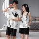 Daizixin 2 ensembles de pyjamas de couple pour les bretelles d'été pour femmes, ensemble en deux pièces de coton pur à manches courtes à manches minces d'été pour hommes DD9904 Femmes M + hommes XL