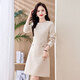 Pierre Cardin 2024 new autumn and winter style, elegant and slim, small fragrant mid-length dress for women, fashionable inner skirt, rice plaid M (80-105Jin Jin is equal to 0.5kg)