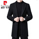 皮尔卡丹（pierre cardin）中长款羊毛大衣外套男高档毛呢大衣尼子料春秋冬西装领西服领毛呢 黑色 190/3XL