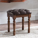 Shantou Lincun Round Stool Soft Covered American Makeup Stool Dressing Table Stool Manicure Stool European Solid Wood Modern Simple Bedroom D2 Model Walnut Green Leather Pull-Buckle Style