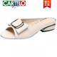 Cartelo 2025 zapatillas de cuero para mujeres en sandalias al aire libre versátiles versátiles de tacón gruesas casuales de tacón grueso gran tamaño blanquecino (sin mancha +) 38