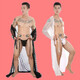 Sexy underwear men's underwear thong sexy sexy lace bathrobe long transparent slit XL g094 black nightgown + underwear