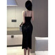 YiJINGXUAN nightclub sexy women's suspender dress light luxury niche high-end sequin dress irregular slit mid-length skirt main picture model one size 3
