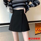 Rongxitu-Shorts für Frauen im Herbst und Winter Neue Stil mit hoher Taille mit breiten Beinen von außen und vielseitig schlank-solide Stiefelhosen außen und Rockhosen an der Außenseite. Shorts (6218 Black) S 80-90jin [Jin ist gleich 0,5 kg]