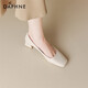 Daphne Single -Schuhe für Frauen Schaffell Dicke Absätze Vielseitige High Heels pendeln bequeme Frauenschuhe 4023101373 Beige 38