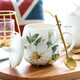 Pinlaiyun Creative Big Belly Mug with Lid Large Capacity Household Drinking Cup with Spoon Bone China Office Tea Cup for Women Camellia Round Belly Mug with Lid (+ Spoon)