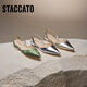 Las nuevas sandalias elegantes de Sijiatu zapatos planos de la boca poco profunda zapatos individuales sandalias de mujeres S5024CH4 Arabes Green 36