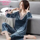 
Modal gold velvet pajamas for women in spring and autumn sexy lace lace long sleeve trousers thin velvet winter home clothing two-piece set -9923 rose red L (100-115Jin [Jin equals 0.5 kg])