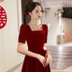Li Baixin Velvet Toast Wear Bridal Autumn and Winter Simple Burgundy Temperament Slim Engagement Dress Back Door Dress Dress Women Burgundy L Recommended 100-110 Jin Jin equals 0.5 kg