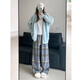 Cotton Wowen Plaidhose für Frauen im Frühjahr und Herbst New Lose Wide-Big High-T-T-T-Sport- und Freizeithosen 687 Marineblau [mit hoher Qualität des Vlies] XL 120-135Jin [Jin entspricht 0,5 kg]