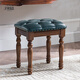 Shantou Lincun Round Stool Soft Covered American Makeup Stool Dressing Table Stool Manicure Stool European Solid Wood Modern Simple Bedroom D2 Model Walnut Green Leather Pull-Buckle Style