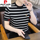 
Pierre cardin high-end little bee embroidered striped knitted T-shirt men's summer thin ice silk breathable short-sleeved top stretch T-shirt T LSD-LDQS761 red and white stripes 3XL