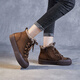 Bottes de neige Modney pour femmes 2025 Été Velvet en velours chaud Boots de coton rétro Sole épaisse polyvalente Martin Boots de style britannique Boots courts marron clair [Cow-Hide sélectionné] 36