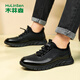 Mulinsen leather shoes men's comfortable lightweight casual shoes versatile driving shoes business casual shoes dad shoes black 44