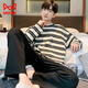 Cat men's pajamas 2024 long sleeves trousers pure cotton spring and autumn can be worn loose and cute teenager home clothing suit gentle and elegant 9901 L[120-140]