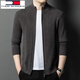 
Tommy Hee Kelly 100% Wool Knit Cardigan Men's Fall and Winter Thick Sweater Middle-aged Half-Turnneck Wool Knit Jacket Tea Coffee 105