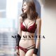 Xuansifu brand underwear women's pure lust lace wedding sexy bra set for the year of the horse, small breasts gathered, burgundy suit burgundy suit 80B /36