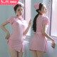 Feimu sexy Krankenschwester Pyjamas großer Dienstmädchen Uniform Verführung Passion Anzug 7027 Pink Schwester Hut + Kleid + T-Pants Durchschnittliche Größe