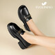 Fuguiniao Spring and Automne en cuir chaussures Femme Chaussures célibataires en cuir Chauffes de mode pour femmes Style littéraire épaisse semelle confortable Bouche profonde Travail de banlieus