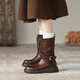 Nine-inch Sunshine Maillard Mid-Tube Martin Boots Women's Short Boots 2025 Spring and Autumn New Women's Shoes Western Retro Round Toe Thick Heel Fashion Boots Mid-Tube Boots Women's Brown 38