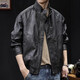 Lexin trendy high-end stand-collar motorcycle leather jacket for men in autumn and winter new men's velvet large size American retro trendy brand tops brown velvet thickened 3XL 180-200Jin Jin is equal to 0.5 kg