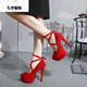 High heels, stilettos, large size transvestite cross-dressing, fun suede nightclub straps, 12cm women's singles, size 404142, YP2.22, shipped on the 22nd, red suede upgraded version 42
