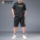 啄木鸟大码冰丝运动服套装男夏季胖子加肥加大速干短裤短袖t恤休闲男装 黑色826一套 XL 建议125-140斤