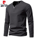 Pierre Cardin Henry heavyweight men's long-sleeved T-shirt with spring and autumn slim casual v-neck solid color bottoming shirt clothes top dark gray XL