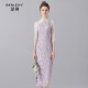 SERLEAY brand small dress can be worn at ordinary times for spring cocktail receptions, ladies' annual party dresses, women's Chinese retro cheongsam improved version dress purple pink M