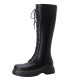 Asamachi winter long Martin boots women's high boots women's lace-up boots women's side zipper knight boots women's elastic women's boots black 39