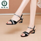 Pecker Mother's Chaussures Nouvelles sandales en cuir souple Printemps et été pour femmes Talons moyens de poisson creux Chaussures talons épais talons